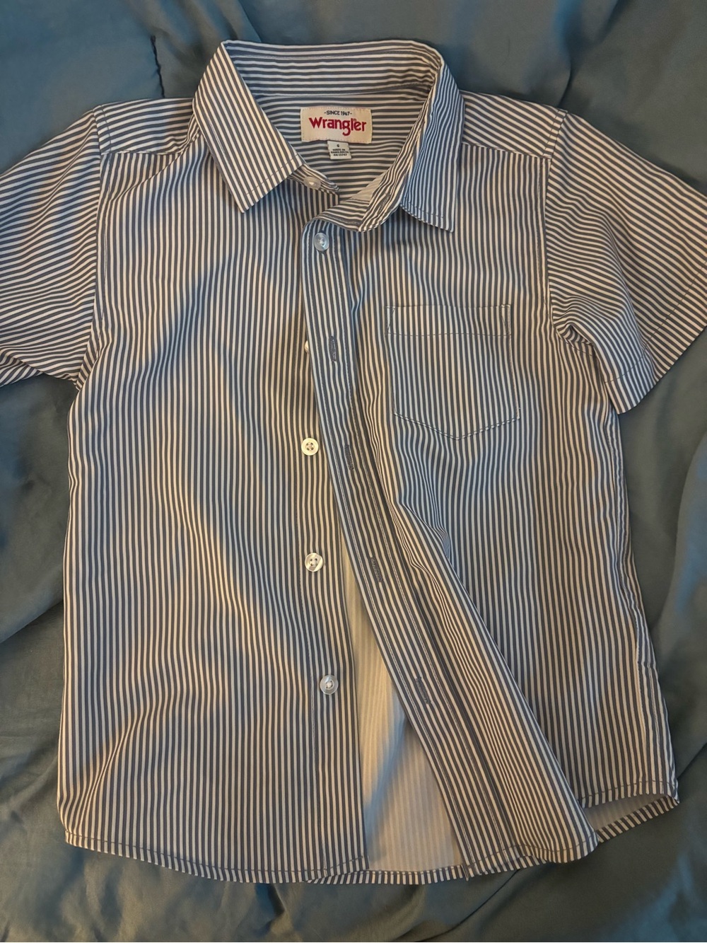 Boys Wrangler Navy and White Striped Collared Shirt
